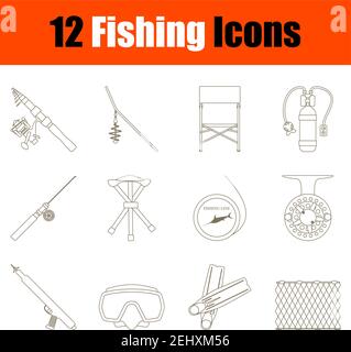 Fishing Icon Set. Thin Editable Stroke Line Without Filling Design. Vector Illustration. Stock Vector