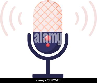 Media tool, mic doodle icon. Sound recording device, media equipment hand drawn vector illustration. Microphone, broadcasting facilities colored drawing isolated on white background  Stock Vector