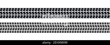 Set of seamless car tire tracks isolated on white background, seamless vector Stock Vector