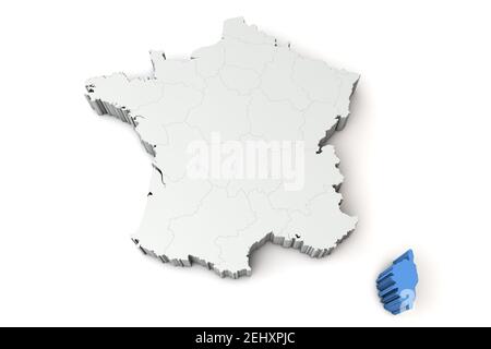 Map of France showing Corsica region. 3D Rendering Stock Photo