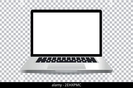 Modern laptop computer vector mockup isolated on transparent. Stock Vector