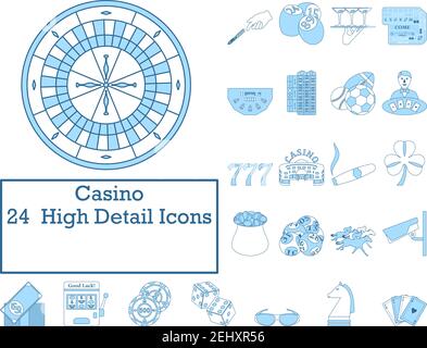 Casino Icon Set. Thin Line With Blue Fill Design. Vector Illustration. Stock Vector
