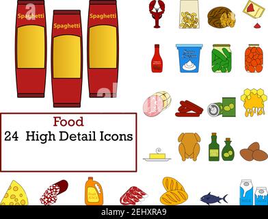 Food Icon Set. Flat Color Outline Design With Editable Stroke. Vector Illustration. Stock Vector