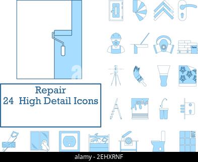 Repair Icon Set. Thin Line With Blue Fill Design. Vector Illustration. Stock Vector