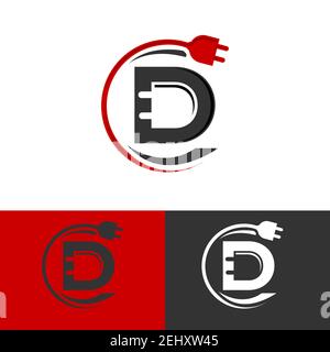 letter D initial electric symbol shock logo design concept vector icon template Stock Vector