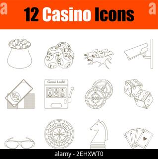 Casino Icon Set. Thin Editable Stroke Line Without Filling Design. Vector Illustration. Stock Vector