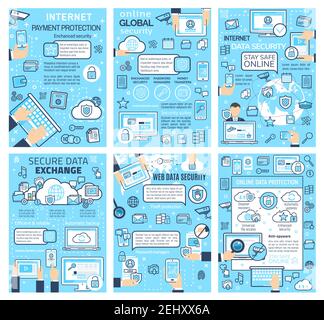 Online web security and internet personal data protection. Safe digital communication, files transfer or exchange and payment transaction with secure Stock Vector