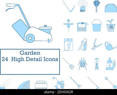 Garden Icon Set. Thin Line With Blue Fill Design. Vector Illustration. Stock Vector