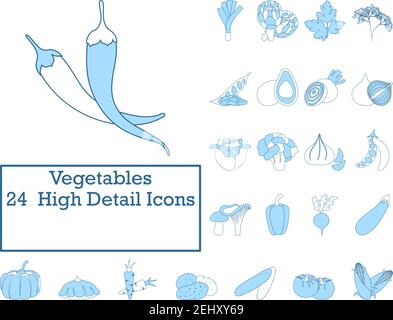 Vegetables Icon Set. Thin Line With Blue Fill Design. Vector Illustration. Stock Vector