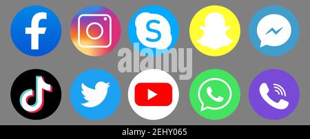 Collection of popular social media logo. Social media icons. Stock Vector