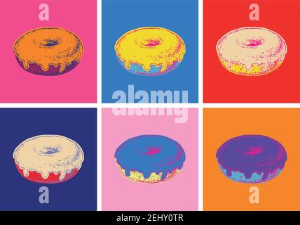 Set of 4 color donuts in modern flat style. Donut isolated for your ...