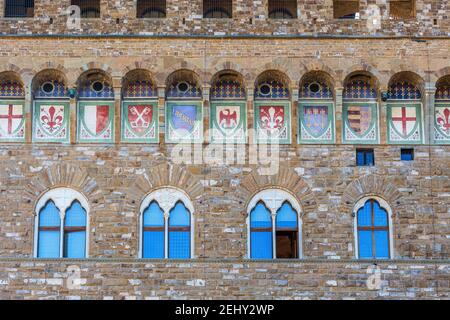 Wall with coats of arms on a palace Stock Photo