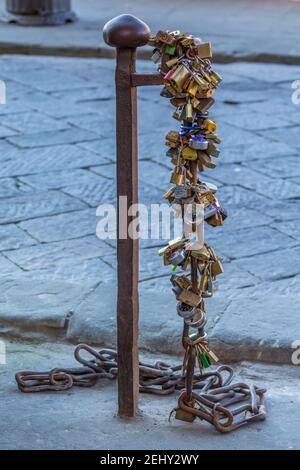 Love padlock on a pole Stock Photo