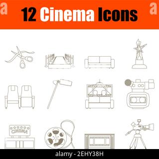 Cinema Icon Set. Thin Editable Stroke Line Without Filling Design. Vector Illustration. Stock Vector