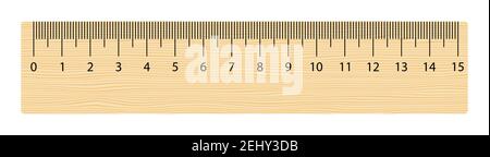 Realistic wooden ruler 15 centimeters. Math tool. Vector illustration isolated on white Stock Vector
