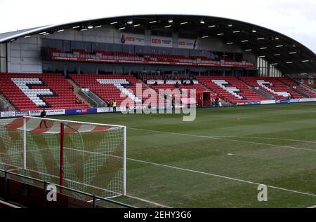 General view of the empty stadium before the Sky Bet League One match at Highbury Stadium, Fleetwood. Picture date: Saturday February 20, 2021. Stock Photo