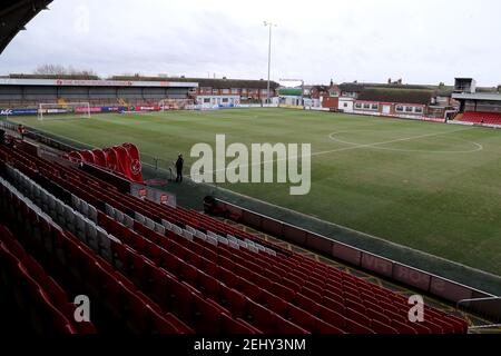 General view of the empty stadium before the Sky Bet League One match at Highbury Stadium, Fleetwood. Picture date: Saturday February 20, 2021. Stock Photo