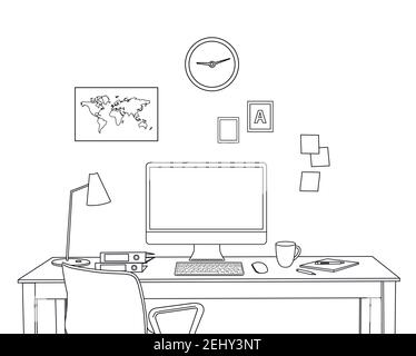 Sketch Modern Office Interior Sketch Modern Office Interior Stock Vector