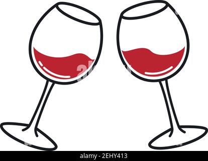 Two glasses of wine. Cheers with wineglasses. Stock Vector