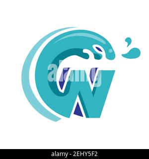 newest W letter for Water Waves logo Design of blue ocean sign Vector icon Template Stock Vector