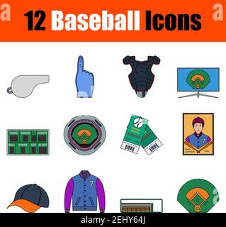 Baseball Icon Set. Flat Color Outline Design With Editable Stroke. Vector Illustration. Stock Vector