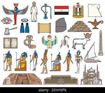 Hookah or Egyptian shisha. Ancient Egypt smoking pipe, vector line icon ...