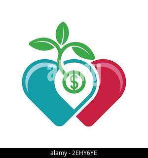 growing money and love logo vector icon sign of a lover Keep Love strong ever illustration Stock Vector