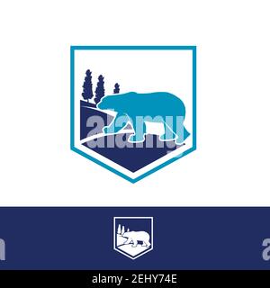 new popular on the shield forest simple bear logo design Vector illustratio Stock Vector