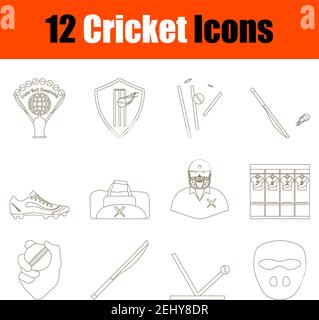 Cricket Icon Set. Thin Editable Stroke Line Without Filling Design. Vector Illustration. Stock Vector