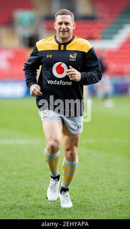 Leicester, Leicestershire, UK. 20th Feb 2021. 20th February 2021; Welford Road Stadium, Leicester, Midlands, England; Premiership Rugby, Leicester Tigers versus Wasps; Jimmy Gopperth of Wasps during the warm up Credit: Action Plus Sports Images/Alamy Live News Stock Photo