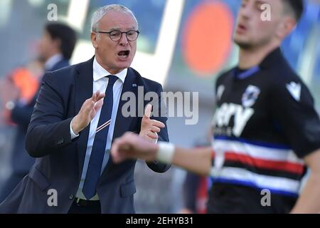 Rome, Italy. 20th Feb, 2021. Claudio Ranieri coach of UC Sampdoria reacts during the Serie A football match between SS Lazio and UC Sampdoria at Olimpico Stadium in Roma (Italy), February 20th, 2021. Photo Antonietta Baldassarre/Insidefoto Credit: insidefoto srl/Alamy Live News Stock Photo