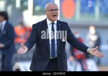 Rome, Italy. 20th Feb, 2021. Claudio Ranieri coach of UC Sampdoria reacts during the Serie A football match between SS Lazio and UC Sampdoria at Olimpico Stadium in Roma (Italy), February 20th, 2021. Photo Antonietta Baldassarre/Insidefoto Credit: insidefoto srl/Alamy Live News Stock Photo