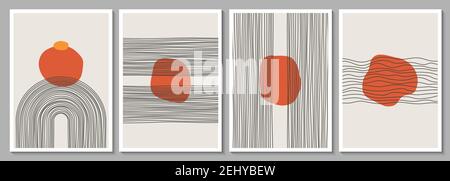 Geometric minimalist abstract hand painted poster for wall decor, print design. Vector illustration linear shapes canvas Stock Vector