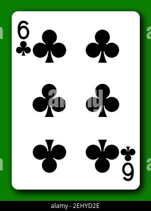 6 Six of Clubs playing card with clipping path to remove background and shadow 3d illustration Stock Photo