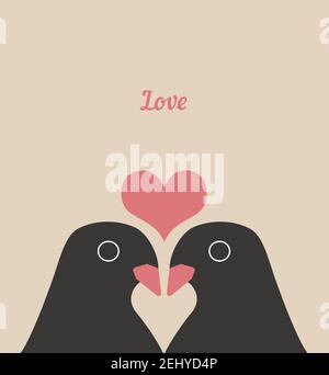 Couple Cute Birds with Heart Love Cartoons Vector Illustration Stock Vector