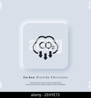 Co2 icon. Carbon Dioxide Emissions icon or logo. co2 emissions. Vector EPS 10. Neumorphic UI UX white user interface web button. Neumorphism Stock Vector