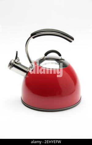 A Modern Retro Red Coffe pot on a White Background Stock Photo