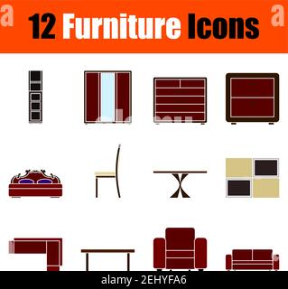 Furniture Icon Set. Flat Design. Fully editable vector illustration. Text expanded. Stock Vector