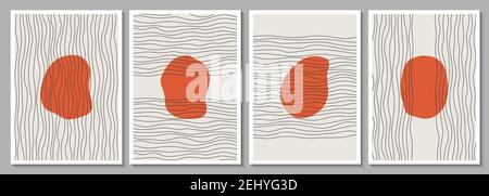 Geometric minimalist abstract hand painted poster for wall decor, print design. Vector illustration linear shapes canvas Stock Vector