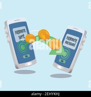 mobile digital transaction icon. money transfer illustration. 3d, three dimentional drawing cartoon style toy like illustration Stock Vector