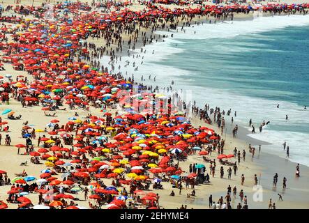 crowd on Copacabana beach, Rio de Janeiro, Brazil Stock Photo