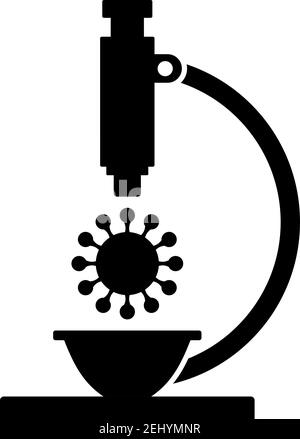 Research Coronavirus By Microscope Icon. Black Glyph Design. Vector Illustration. Stock Vector