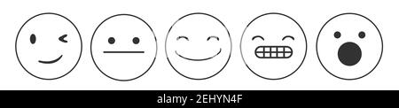 Iconic illustration of satisfaction level. Range to assess the emotions of your content. Feedback in form of emotions. Stock Vector