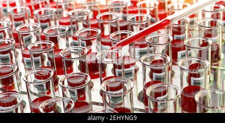 Open blood test tubes in laboratory. 3d illustration Stock Photo