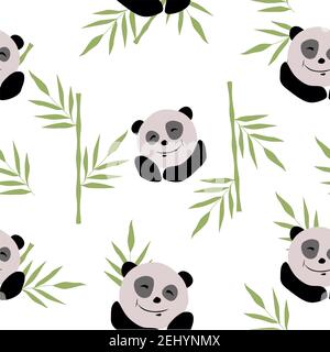 Seamless pattern of jungle animals, panda sleeping on a branch Stock Vector