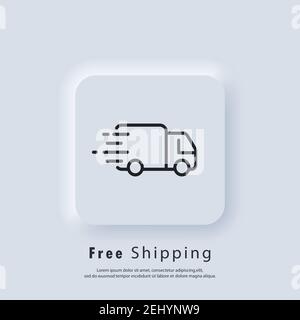 Free shipping icon. Free delivery. Badge with truck. Vector. UI icon. Neumorphic UI UX white user interface web button. Neumorphism Stock Vector