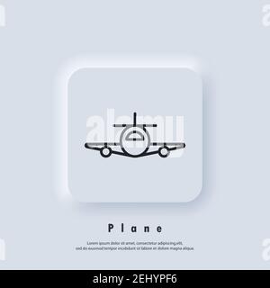 Airplane, plane icon. Travel agency badge logo. Airplane icons. Vector. UI icon. Neumorphic UI UX white user interface web button. Stock Vector