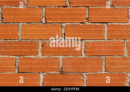 Red brick wall with textured surface creating a rustic and sturdy appearance for construction design Stock Photo