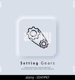 Account settings. Gear icon. Gear settings icons. Cogwheel logo. Vector EPS 10. UI icon. Neumorphic UI UX white user interface web button. Neumorphism Stock Vector