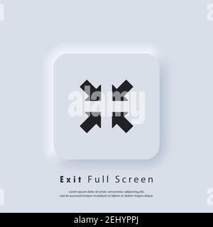 Exit Full Screen icon. Full screen enter or exit icon. Maximize or Minimize symbol. Vector EPS 10. UI icon. Neumorphic UI UX white user interface web Stock Vector